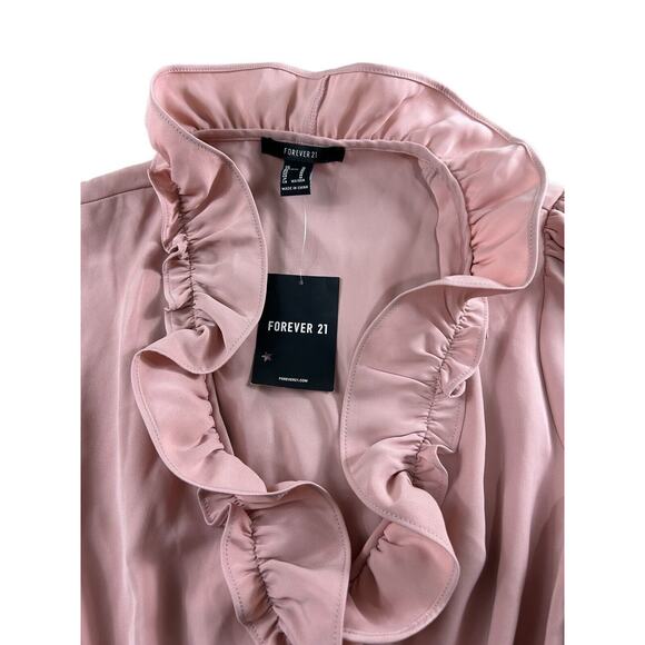 Forever 21 Mauve Blouse Sz M Ruffled V-Neck Puff Short Sleeve Top Shirt NEW - Picture 4 of 6